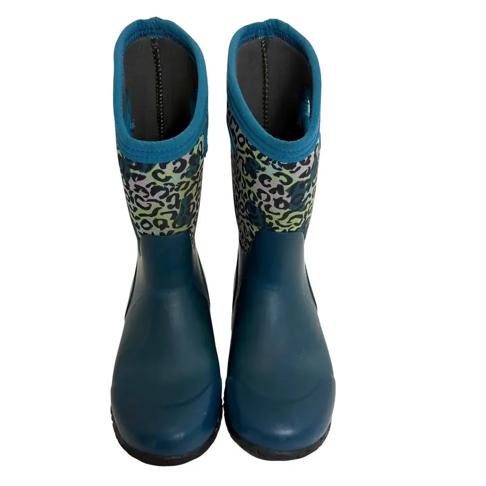 BOGS- Waterproof Neo Classic Pull On Rain Boots-York Leopard Print- Youth Size 2